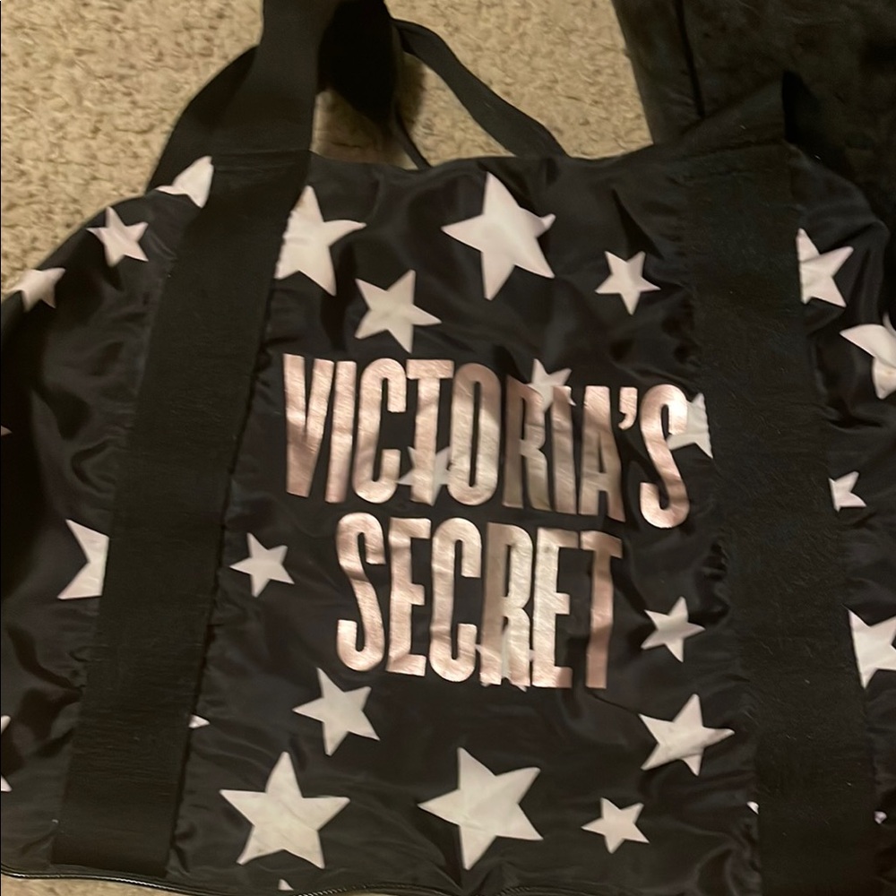 Victoria's Secret Black and White Travel Bag with Star Design